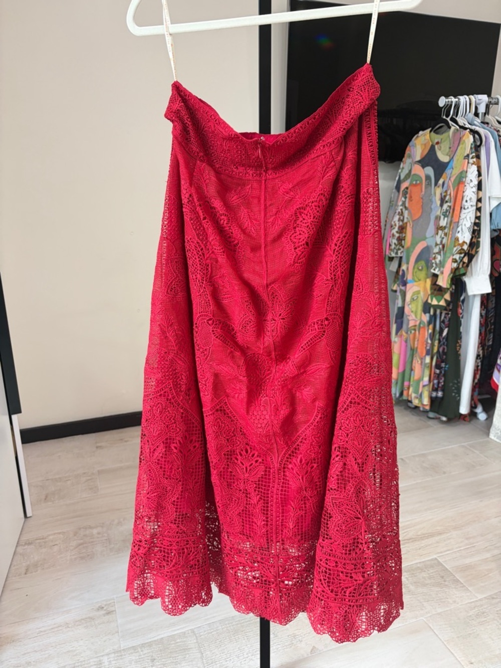 Farm Rio Red Boho Garden Guipure Lace Midi-Skirt - Picture 6 of 15